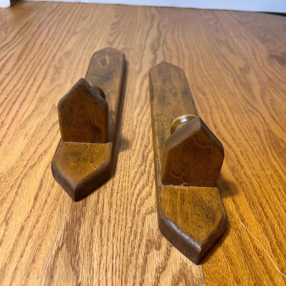 Vintage Wood Wall Candle Sconces Pair Primitive Country Farmhouse Candle Holders